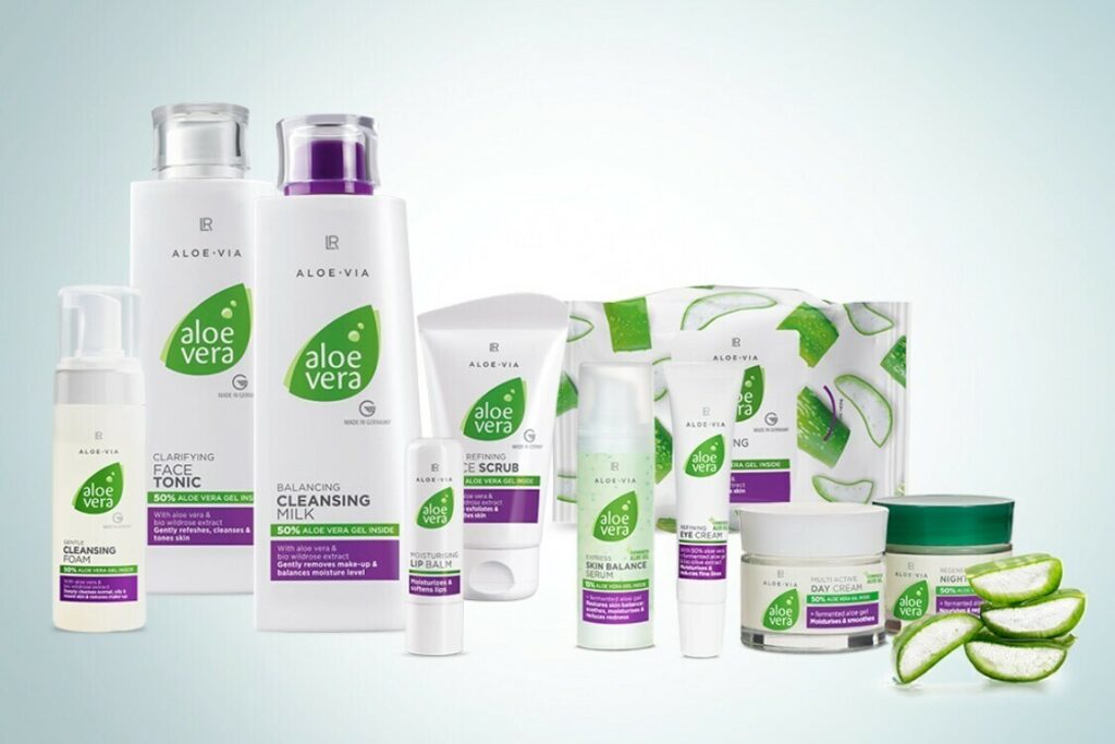 Soins aloe vera cosmetiques-aloe-vera à Auch, gamme hydratante avec crèmes, baume et tranches d’aloe frais,