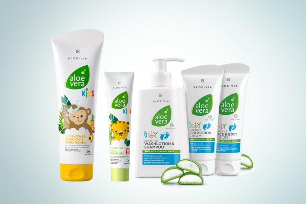 Soins enfants et bébés Aloe Via chez cosmetiques-aloe-vera à Auch avec aloe vera frais, emballages doux et naturels,